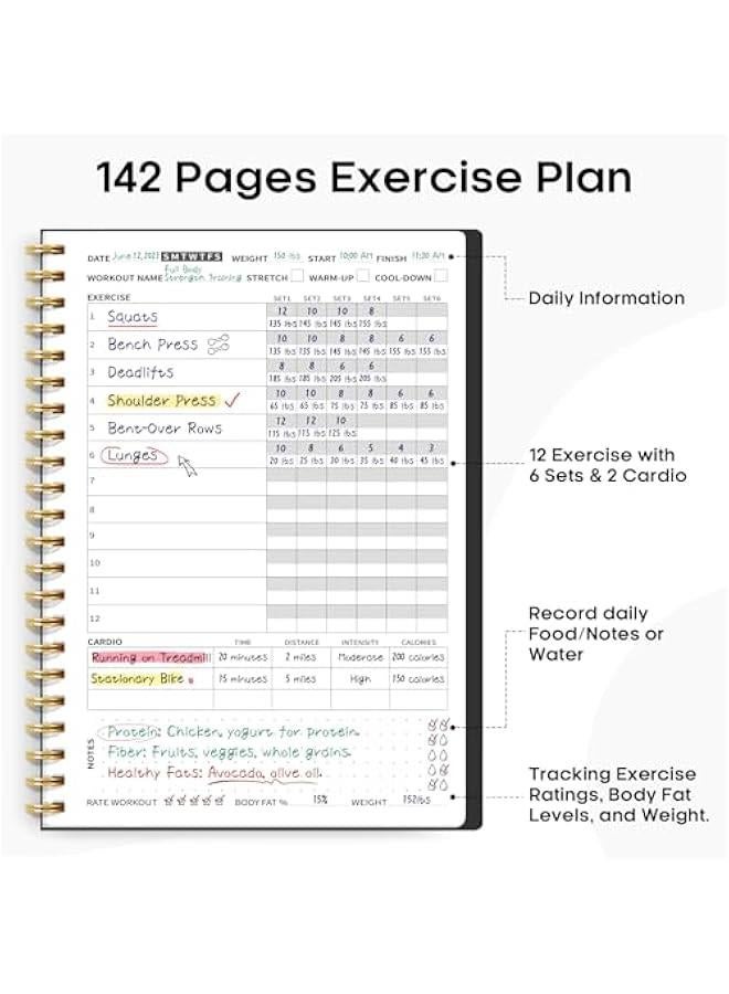 Arabest Fitness Workout Journal for Women & Men, A5(5.5 x 8.2) Workout Log Book Planner for Tracking, Progress, and Achieving Your Wellness Goals-Black - Image 2
