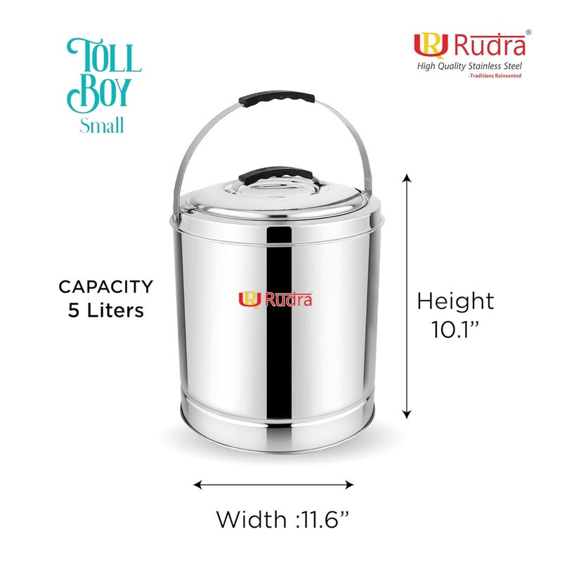 Rudra Stainless Steel Tall Boy Small 5LPremium Puff Insulated Hot Cold CasseroleTraditional Food Storage Hot Pot with Side HandlesKeeps Food Fresh for HoursRustFree Durable Made in India - Image 2