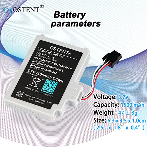 OSTENT 3.7V 1500mAh Li-ion Polymer Lithium Ion Rechargeable Battery Pack Replacement for Nintendo Wii U Gamepad - Image 2