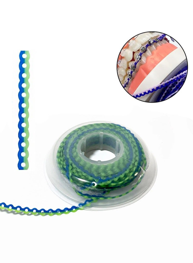 هالونهي سلسلة مرنة لتقويم الأسنان بطول 4.5 متر، سلسلة مطاطية فائقة القوة لتقويم الأسنان بلونين، شريط مطاطي مرن لتقويم الأسنان، مستمر (نوع قصير، أزرق + أخضر) - Image 1