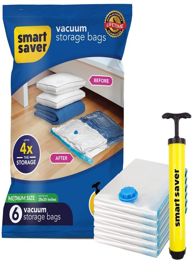 Smart Saver 6 Medium Smart Saver Vacuum Bags for Travel, Space Saver Bags Compression Storage Bags for Clothes Vacuum Sealer Bags for Storage Vaccine Sealed Packing Ziplock Bag with Travelling Hand Pump (50x70cm) - Image 1