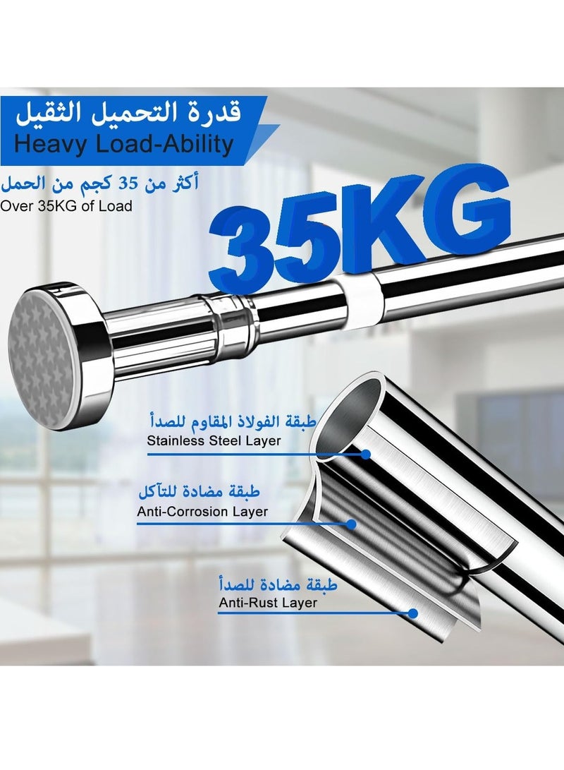JOGAMS Shower Curtain Rod Adjustable Telescopic Curtain Rod Extendable Non Slip Spring Tension Shower Pole Wardrobe Hanger Rod for Bathroom Window Kitchen Cupboard No Drilling Easy to Install  - Image 5