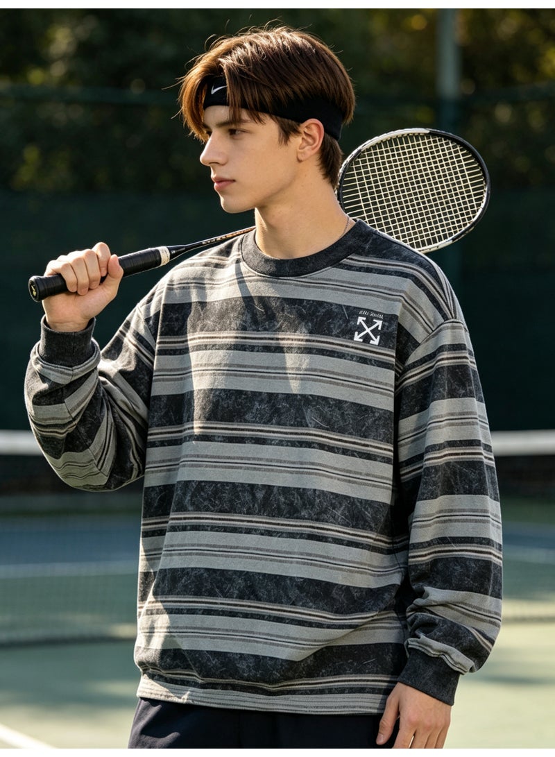 OFF-WHITE Men and women with the same old striped round neck contrast striped sweater - Image 5