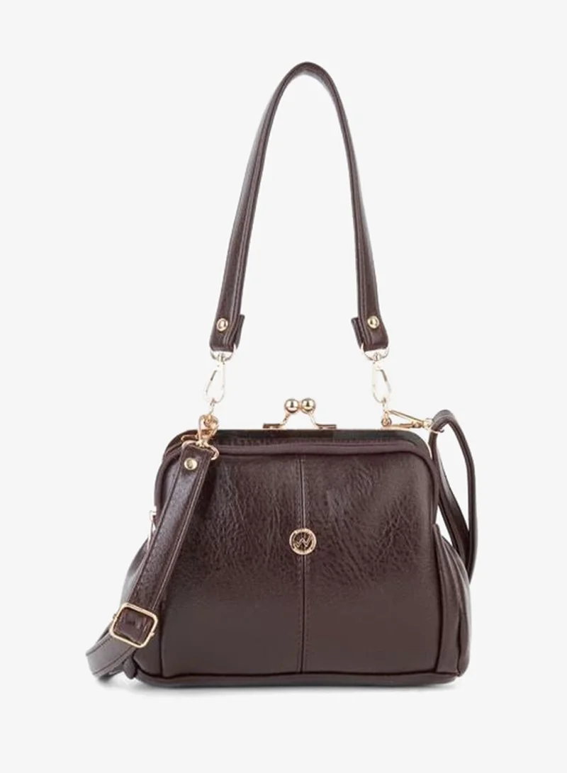 Vivaq Women's Butterfly Dark Coffee Gold Accessorized 4-Compartment Buckle and Zipper Closure Hand, Arm and Shoulder Bag.