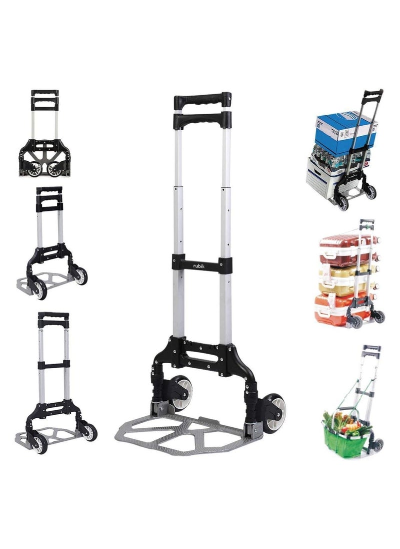 Rubik 75KG Aluminum Luggage Trolley Barrow Foldable Hand Push Truck Parcel Boot Cart Heavy Duty Rustproof Utility Cart with Adjustable Shaft (Black)  - Image 1