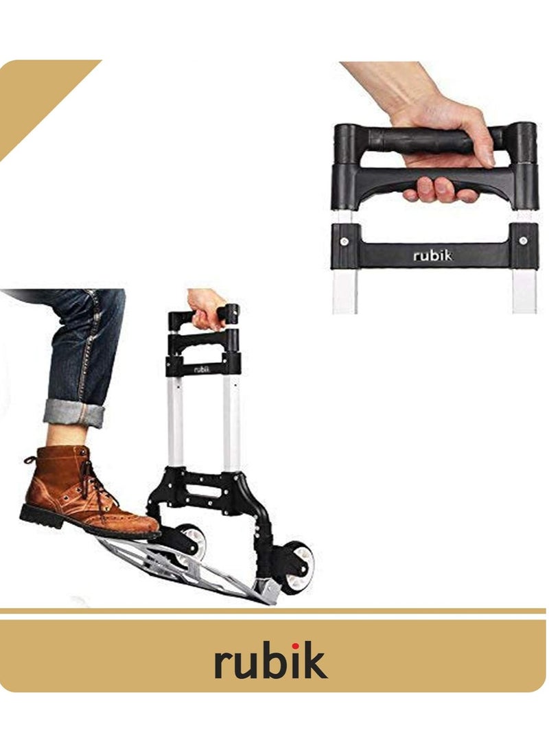 Rubik 75KG Aluminum Luggage Trolley Barrow Foldable Hand Push Truck Parcel Boot Cart Heavy Duty Rustproof Utility Cart with Adjustable Shaft (Black)  - Image 3