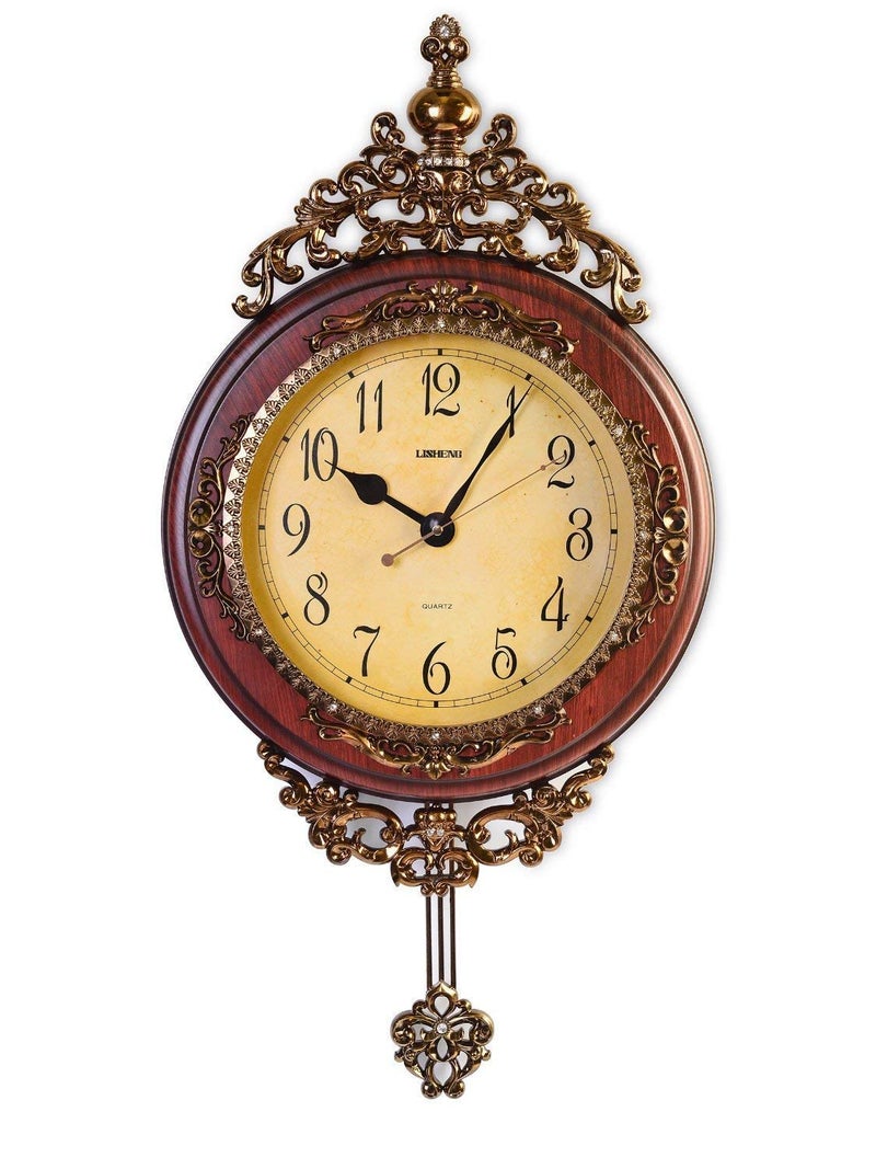 SHISEDECO SHISEDECO Elegant Traditional Decorative Hand Painted Modern Grandfather Wall Clock Fancy Ethnic Luxury Handmade Decoration Swinging Pendulum for New Room or Office Large 295 Inch BrownB