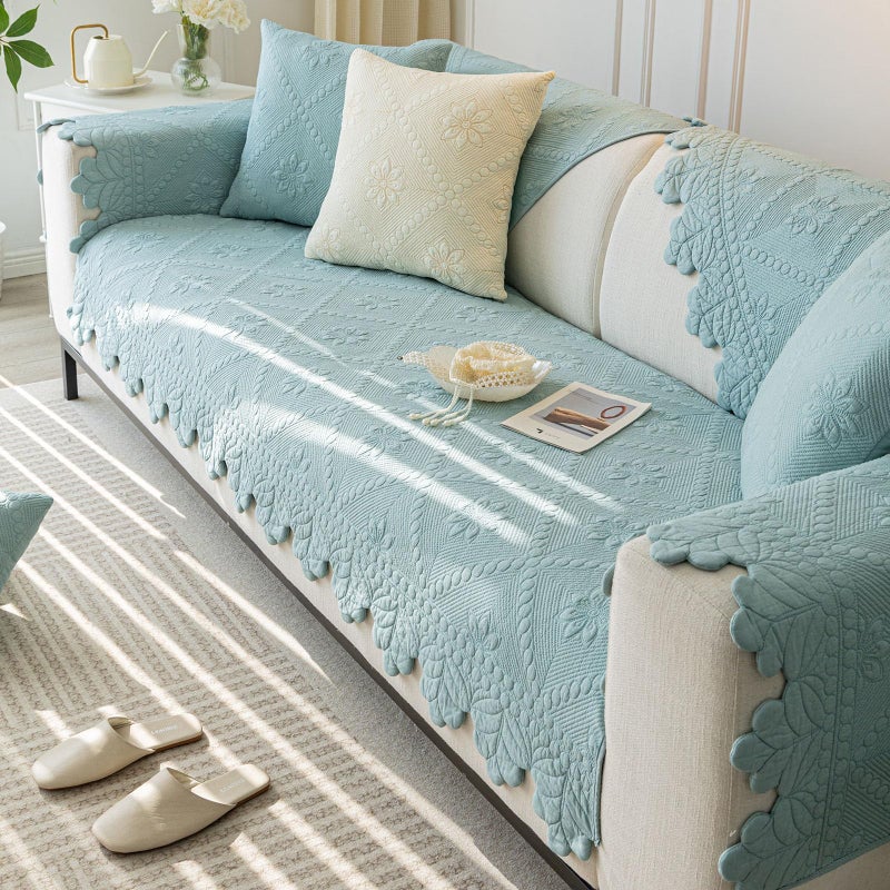 XSlive Cotton Quilted Dog Couch Cover for Sofa Farmhouse Rustic Embroidery Sectional Couch Cover Soft Anti-Slip Sofa Slipcover Furniture Protector for Kids, Pets (Blue,28"x28") - Image 4