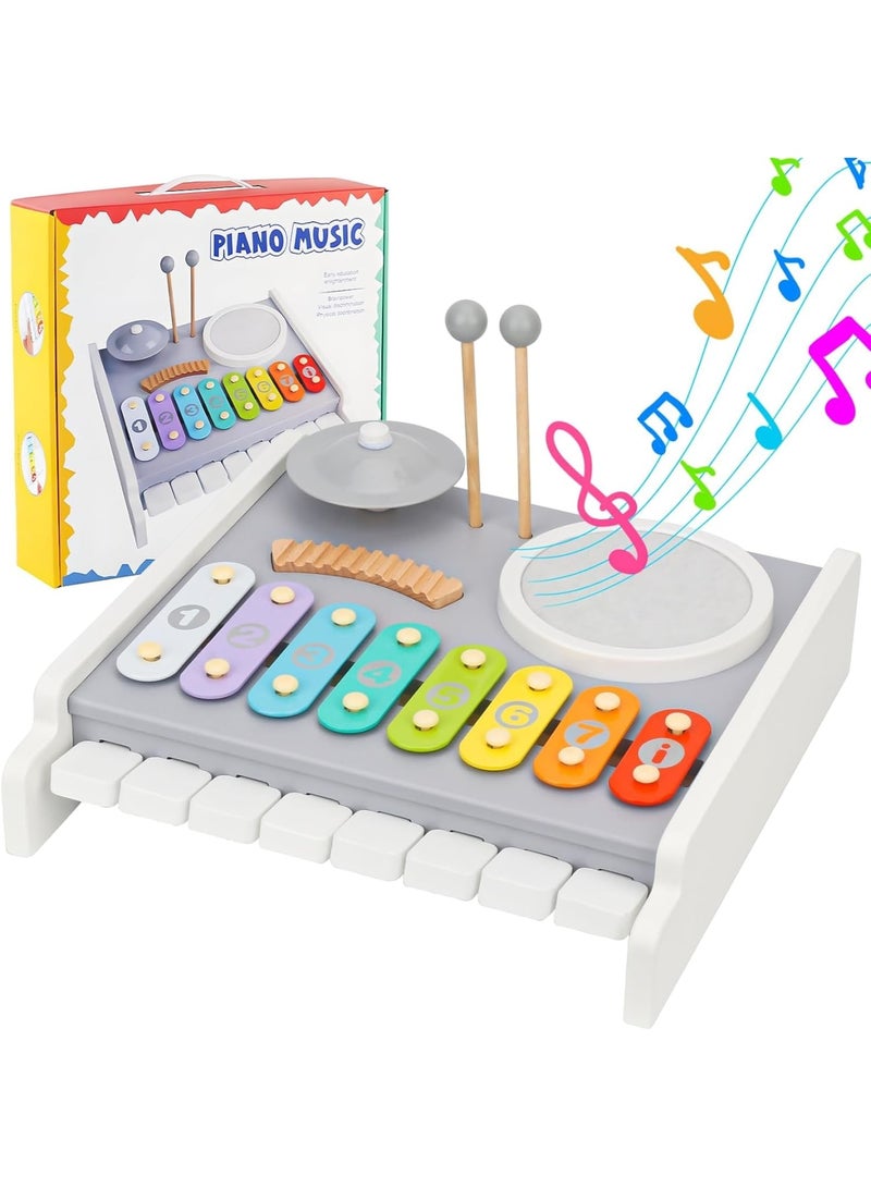 SOLARAE Percussion Xylophone Toy for Kids, 5 in 1 Montessori Toys for Toddler Baby, Natural Wooden Music Kit, Toddler Sensory Toys, Birthday Gifts for Boys Girls - Image 1