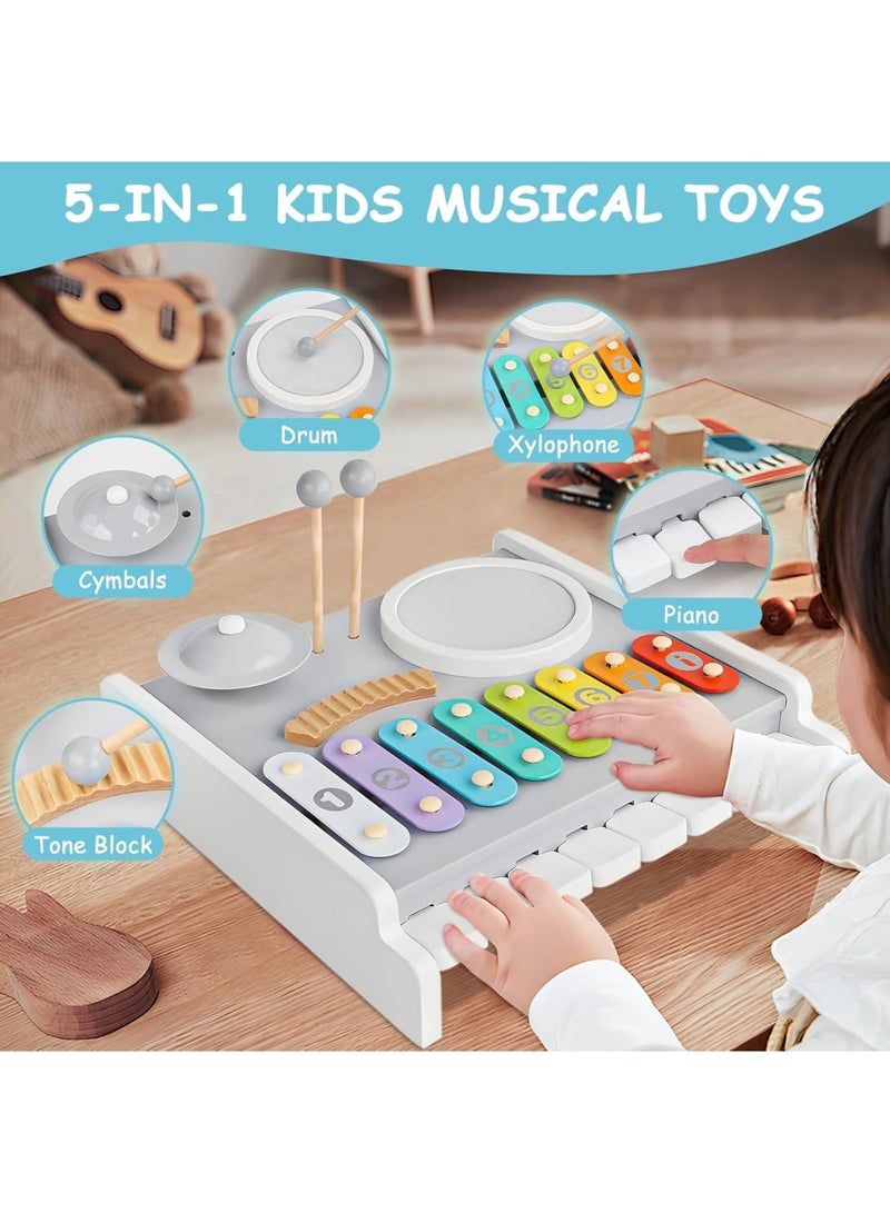 SOLARAE Percussion Xylophone Toy for Kids, 5 in 1 Montessori Toys for Toddler Baby, Natural Wooden Music Kit, Toddler Sensory Toys, Birthday Gifts for Boys Girls - Image 2