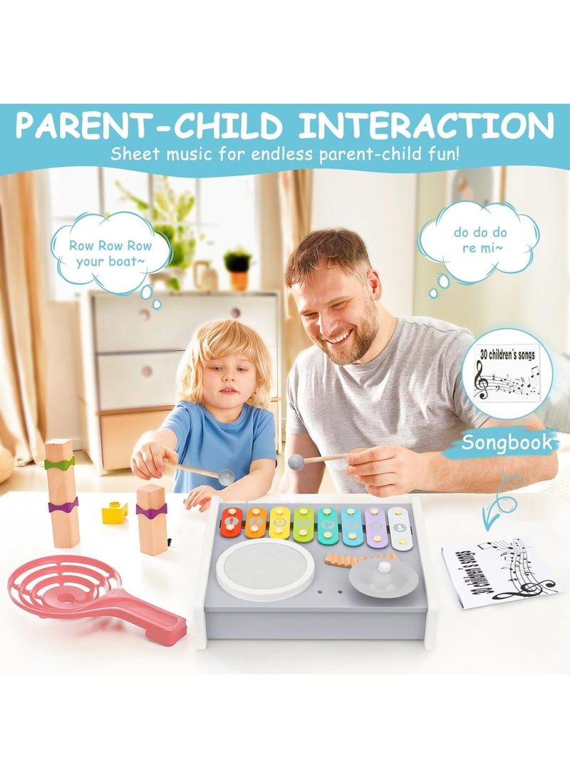SOLARAE Percussion Xylophone Toy for Kids, 5 in 1 Montessori Toys for Toddler Baby, Natural Wooden Music Kit, Toddler Sensory Toys, Birthday Gifts for Boys Girls - Image 3