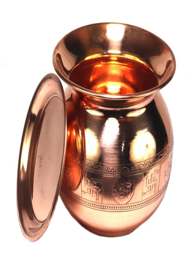 ASHIRWAD Pure Copper Embossed Lota Kalash for Pooja Prayer with Om Sign Arti Puja Pot Sizes for New Home | AE000182-08 (850 ml with Lid) - Image 2