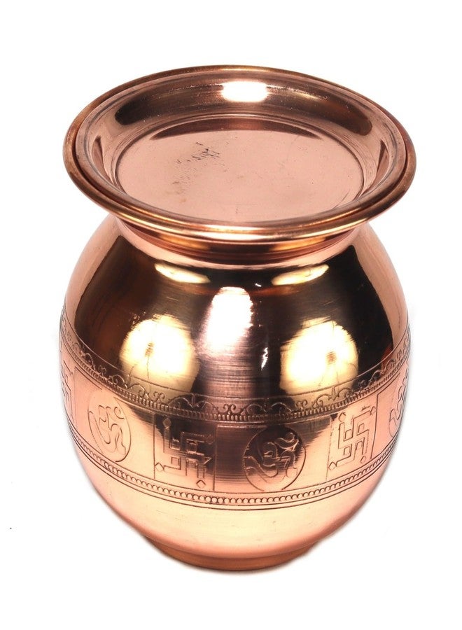 ASHIRWAD Pure Copper Embossed Lota Kalash for Pooja Prayer with Om Sign Arti Puja Pot Sizes for New Home | AE000182-08 (850 ml with Lid) - Image 3