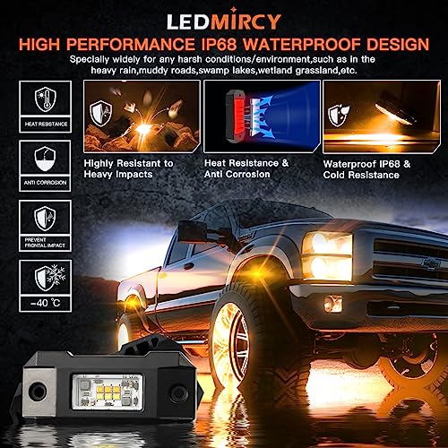 LEDMIRCY Switchback LED Rock Lights Kit White/Amber Strobe with Wiring Harness 8 Pods 6 Mode Reset Function Memory Function for Off Road Trucks ATV UTV SUV RZR Under Body High Power Waterproof - Image 4