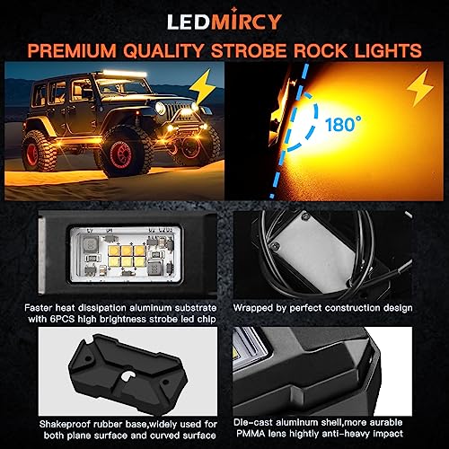 LEDMIRCY Switchback LED Rock Lights Kit White/Amber Strobe with Wiring Harness 8 Pods 6 Mode Reset Function Memory Function for Off Road Trucks ATV UTV SUV RZR Under Body High Power Waterproof - Image 3