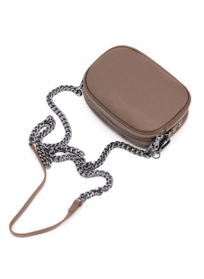 Effetty Women's Leather Crossbody Dark Tan Handbag with Chain | Luxury Leather Messenger Handbag