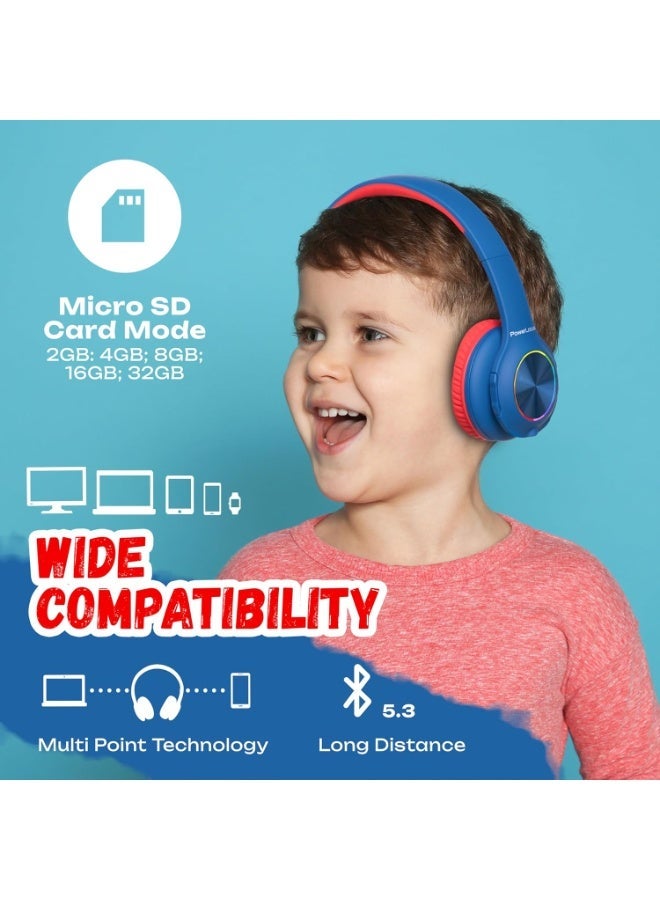 PowerLocus Children's Bluetooth Headphones, Children's Wireless Headphones with LED Lights and 94 dB Volume Limit, Foldable Headphones, HD Stereo, Micro SD, Built-in Microphone for School, Laptop - Image 3