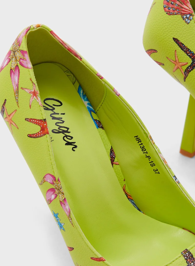 Ginger Starfish And Flower Print Pumps