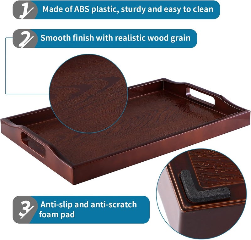 MDLUU Odor resistant Plastic Serving Tray, Ottoman Tray with Cut-Out Handles, Rectangular Butler Tray for Breakfast in Bed, Coffee Table Decoration, Party (Cherry) User friendly optimized build - Image 4