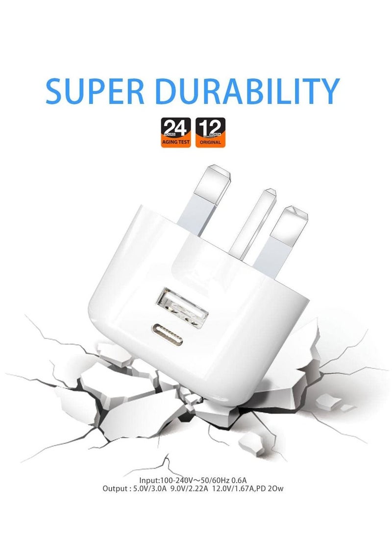 USB C Fast Charger Plug with 20W for iPhone 14/14 Plus/14 Pro/14 Pro Max 13 Pro Max,12 11 SE 2020 XS XR 8 7 6S Plus, iPad, Air Pods Pro, S22, USBC PD 3.0 Mains UK Type C Wall Charging Power Adapter  - Image 2