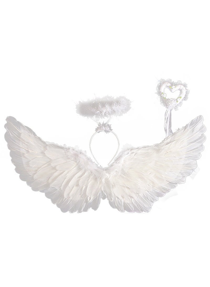 تابيت مجموعة زي الملاك للبنات ، مجموعة أجنحة الملاك مع عصا سحرية هالو ، الريش اللباس حتى الأدوات ، اكسسوارات زي الحزب للبنات الحزب وهالوين ، كوسبلاي للأعمار 3-8 (الملاك الأبيض) - Image 4