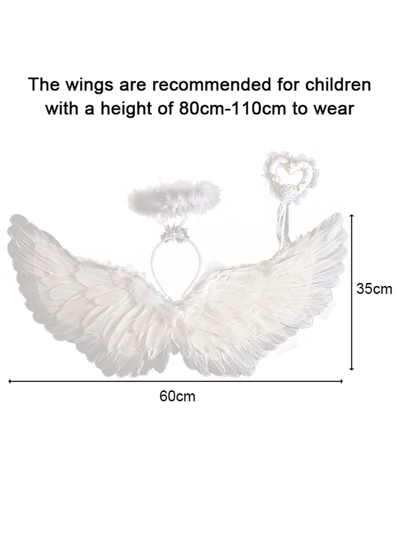 تابيت مجموعة زي الملاك للبنات ، مجموعة أجنحة الملاك مع عصا سحرية هالو ، الريش اللباس حتى الأدوات ، اكسسوارات زي الحزب للبنات الحزب وهالوين ، كوسبلاي للأعمار 3-8 (الملاك الأبيض) - Image 2