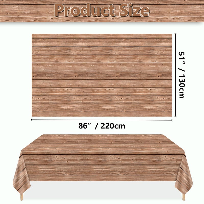 PTECDROTS 4Pcs Wood Tablecloth, Light Brown Grain Table Covers, Rectangular Table Decoration for Western Barn Themed Barbecue Party Decorations, 51 x 86.6 Inch - Image 2