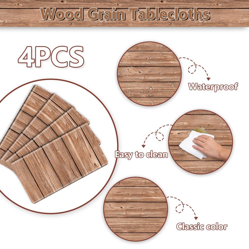 PTECDROTS 4Pcs Wood Tablecloth, Light Brown Grain Table Covers, Rectangular Table Decoration for Western Barn Themed Barbecue Party Decorations, 51 x 86.6 Inch - Image 3