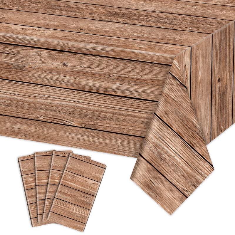 PTECDROTS 4Pcs Wood Tablecloth, Light Brown Grain Table Covers, Rectangular Table Decoration for Western Barn Themed Barbecue Party Decorations, 51 x 86.6 Inch - Image 1