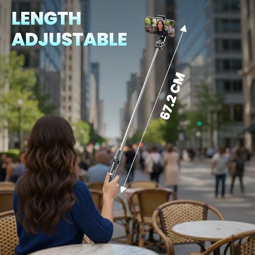 Kratos K24 Selfie Stick Tripod, 67 CM / 26 Inch, 3-in-1 Multifunctional Design with Detachable Wireless Remote, Portable & Lightweight Selfie Stick for Vlogging, Photography for All Mobiles - Image 3