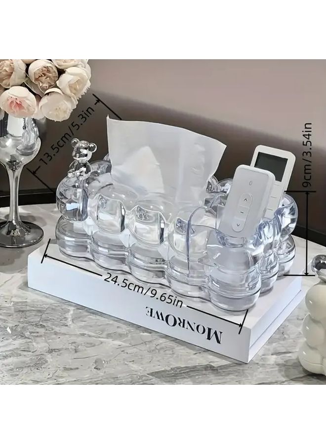Milky White Bear Tissue Box With Spring Dispenser And Remote Control Holder - Image 3