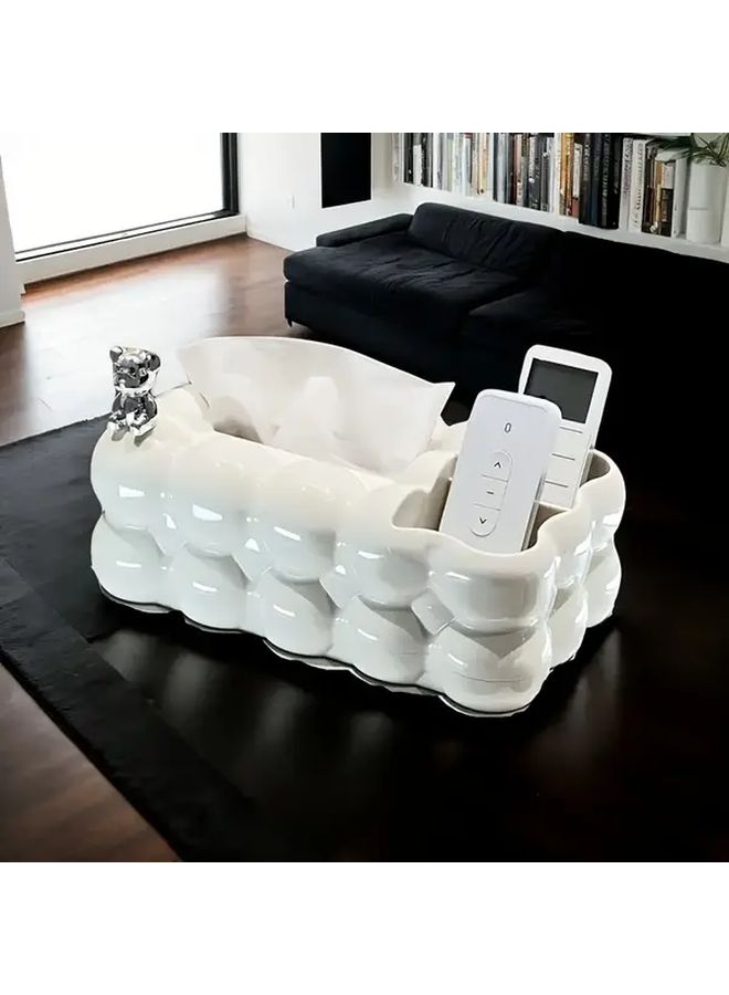 Milky White Bear Tissue Box With Spring Dispenser And Remote Control Holder - Image 2