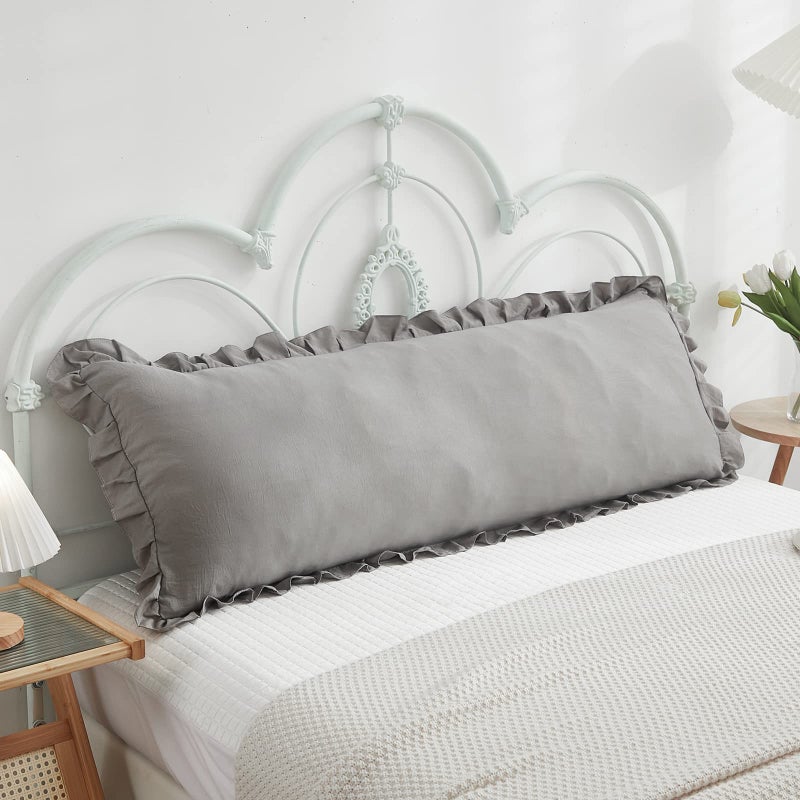 Merryword Light Gray Body Pillow Cover 20x54inches Long Pillowcase Grey Ruffled Pillowcase Shabby Chic Ruffled Fringe Decor Body Ruffled Pillow Sham Cute Pillowcase (1 Body  Light Grey) - Image 1