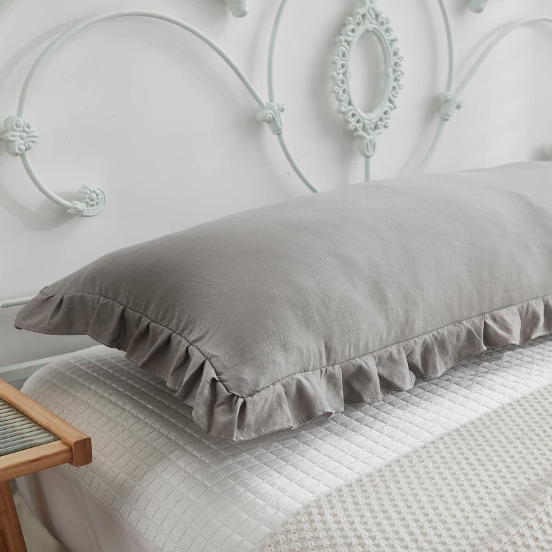 Merryword Light Gray Body Pillow Cover 20x54inches Long Pillowcase Grey Ruffled Pillowcase Shabby Chic Ruffled Fringe Decor Body Ruffled Pillow Sham Cute Pillowcase (1 Body  Light Grey) - Image 5