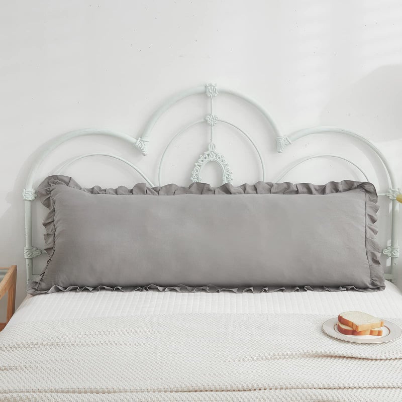 Merryword Light Gray Body Pillow Cover 20x54inches Long Pillowcase Grey Ruffled Pillowcase Shabby Chic Ruffled Fringe Decor Body Ruffled Pillow Sham Cute Pillowcase (1 Body  Light Grey) - Image 2