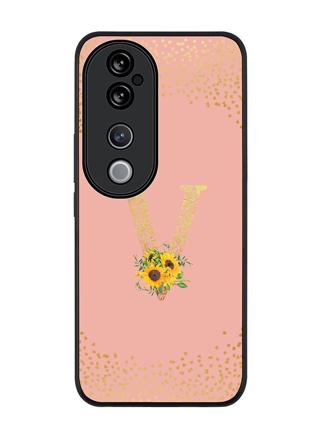 Stylizedd For vivo V40 5G /vivo V40 Pro Case,Slim fit Camera Protection, Shockproof Thin Phone cover - Custom Floral Monogram - V (Rose Pink ) - Image 1