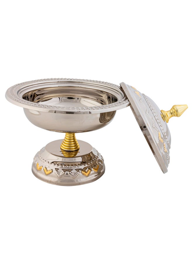 AL SANIDI Indian Copper dates storage, dates Storage, Silver*Gold, Size 12 Cm - Image 4