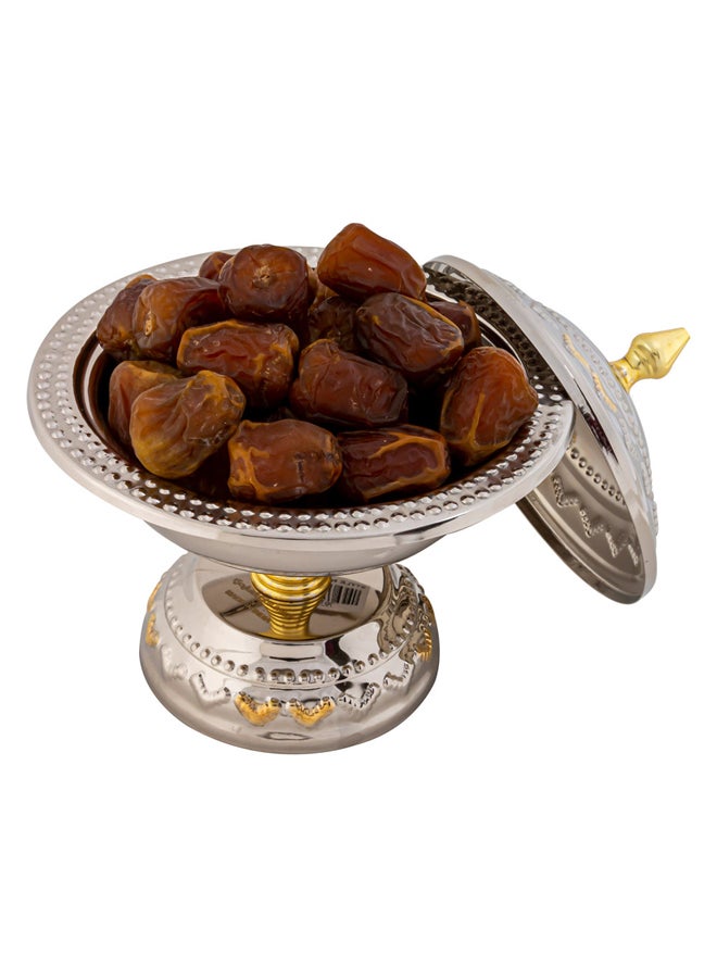 AL SANIDI Indian Copper dates storage, dates Storage, Silver*Gold, Size 12 Cm - Image 5