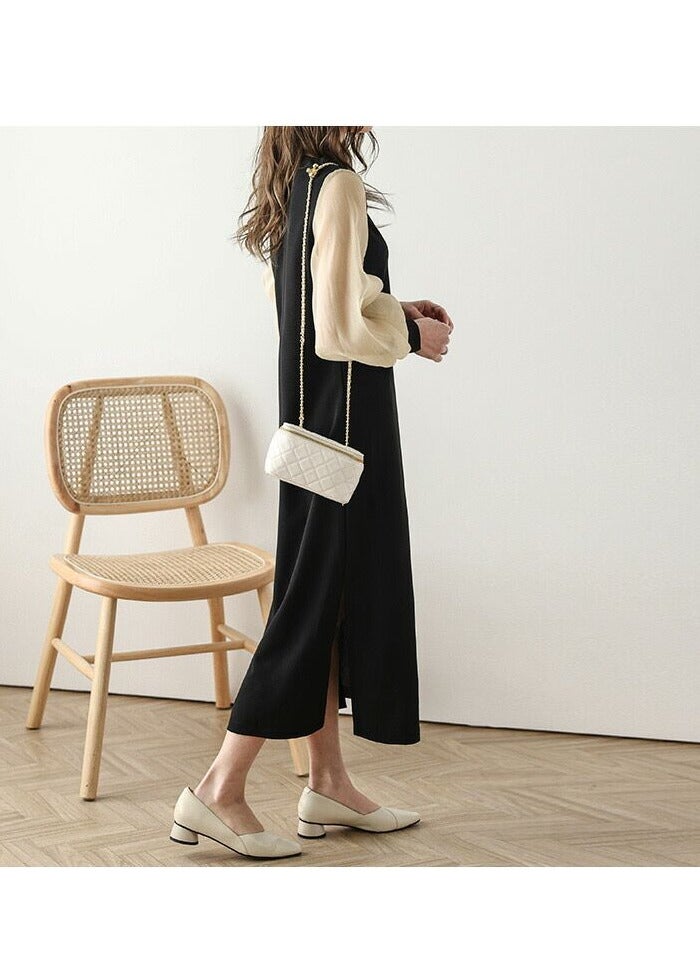 Chiffon sleeve one piece pierce slit neck long sleeve long dress ﻿ - Image 5