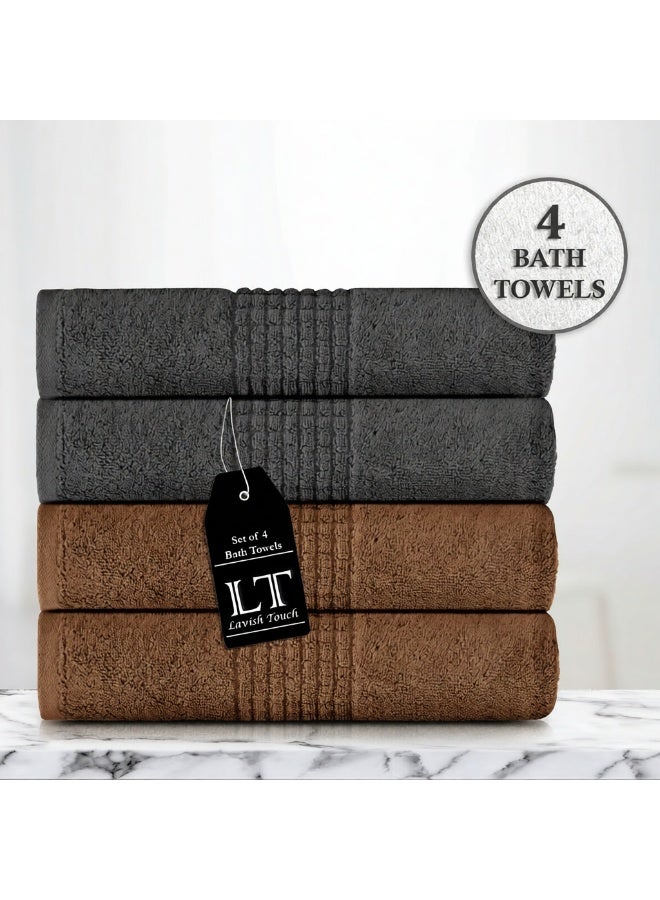 Lavish Touch Mosaic 4 Pack Premium Bath Towels 2 Grey 2 Mocha (70 x 140 cm) 100% Cotton 700 GSM, 2 ply, Highly Absorbent Quick Drying - Image 1