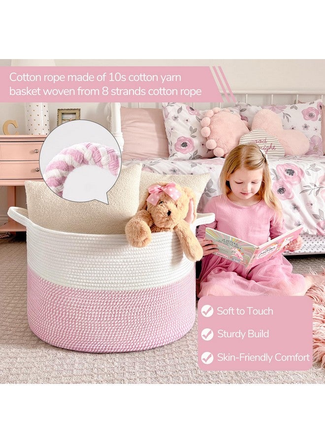 INDRESSME XXXLarge Storage Basket with Handle, Pink Laundry Basket for Nursery Stuffed Animal Storage, Baby Baskets Kids Toy Organizer, 21.7" x 21.7" x 13.8", Pink - Image 2