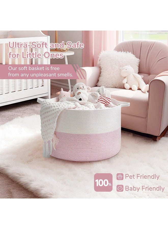 INDRESSME XXXLarge Storage Basket with Handle, Pink Laundry Basket for Nursery Stuffed Animal Storage, Baby Baskets Kids Toy Organizer, 21.7" x 21.7" x 13.8", Pink - Image 5