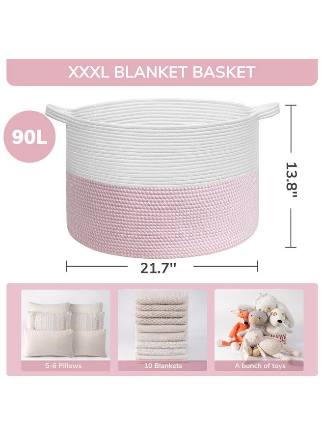 INDRESSME XXXLarge Storage Basket with Handle, Pink Laundry Basket for Nursery Stuffed Animal Storage, Baby Baskets Kids Toy Organizer, 21.7" x 21.7" x 13.8", Pink - Image 3