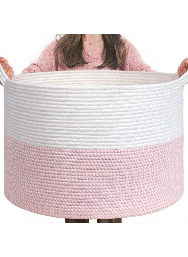 INDRESSME XXXLarge Storage Basket with Handle, Pink Laundry Basket for Nursery Stuffed Animal Storage, Baby Baskets Kids Toy Organizer, 21.7" x 21.7" x 13.8", Pink - Image 1