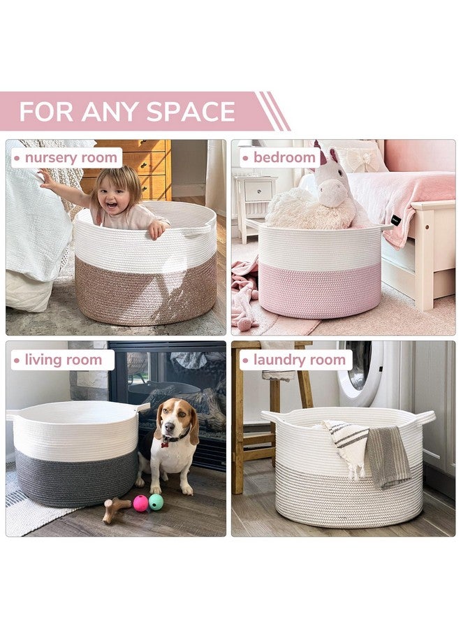 INDRESSME XXXLarge Storage Basket with Handle, Pink Laundry Basket for Nursery Stuffed Animal Storage, Baby Baskets Kids Toy Organizer, 21.7" x 21.7" x 13.8", Pink - Image 4