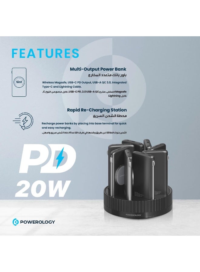 باورولوجي محطة طاقة 8 في 1، بنك طاقة محمول بسعة 10000 مللي أمبير/ساعة - توصيل طاقة 20 واط، شحن سريع، شحن لاسلكي، كابلات Type-C وLightning مدمجة، حل شحن شامل - Image 4