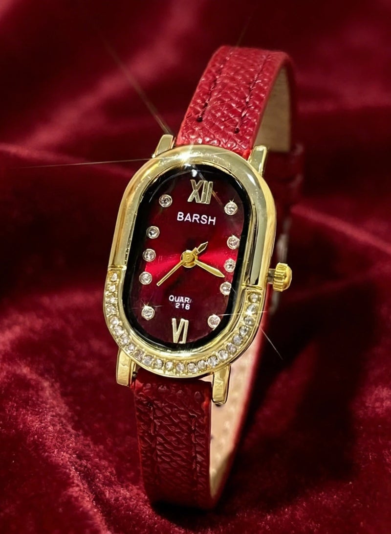 Barsh Women's Elegant Gold-Plated Watch with Diamond-Studded Bezel - Stylish Leather Strap Quartz Wristwatch for Ladies (Fashion Dress Watch) - Image 3