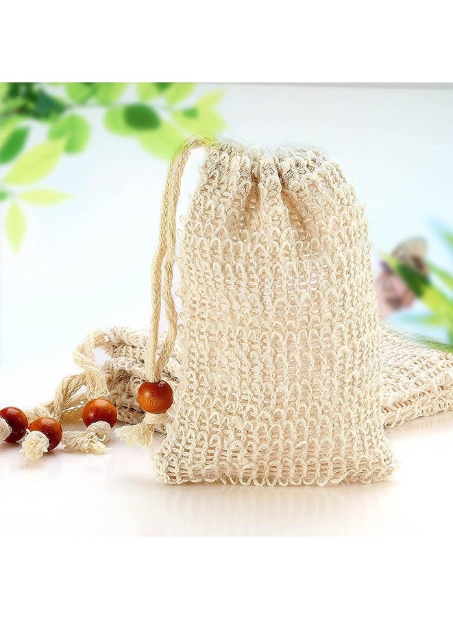 Soap Bag, Natural Sisal Soap Saver Bag Pouch Mesh Net Waste Plastic-free Exfoliating Foaming and Drying Soap Holder for Shower (4 pcs)  - Image 3