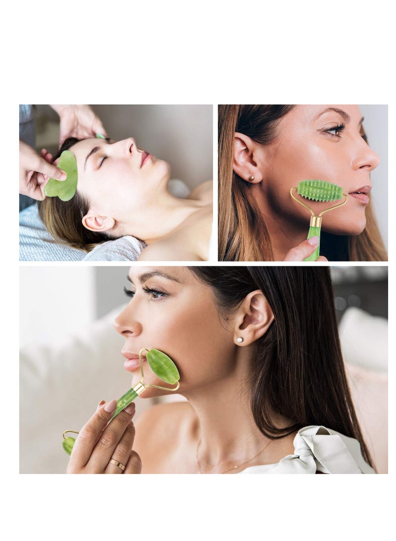 Excefore Jade Roller Eyes Facial Massage Kit Skin Roller, including 1Pc Double Head Jade Roller, 1Pc Single Head Jade Roller, 1Pc Gua Sha Tool, 2Pcs Face Mask Brush - Image 5