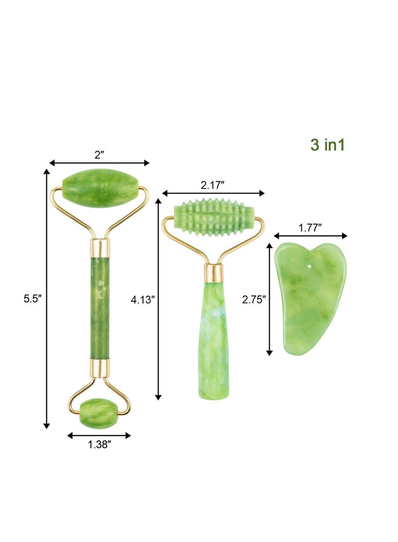 Excefore Jade Roller Eyes Facial Massage Kit Skin Roller, including 1Pc Double Head Jade Roller, 1Pc Single Head Jade Roller, 1Pc Gua Sha Tool, 2Pcs Face Mask Brush - Image 4